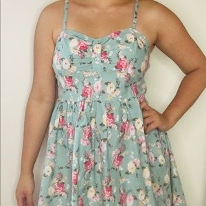 Green Pink Floral Dress - Forever 21
